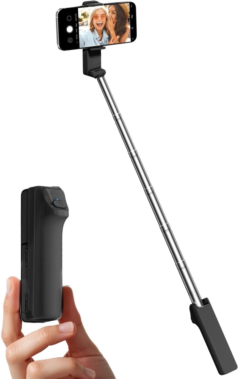Viozon Portable Selfie Stick, Lightweight Extendable Stainless Steel Tube,All-in-One Compact Selfie Stick with Wireless Remote Compatible with 4-7" iPhone/Android Phones for Vlog/Travel/Filming, Black - Image 1